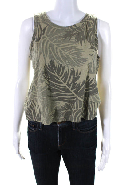 Calypso St Barth Womens Leaf Print Scoop Neck Sleeveless Tank Top Green Size S