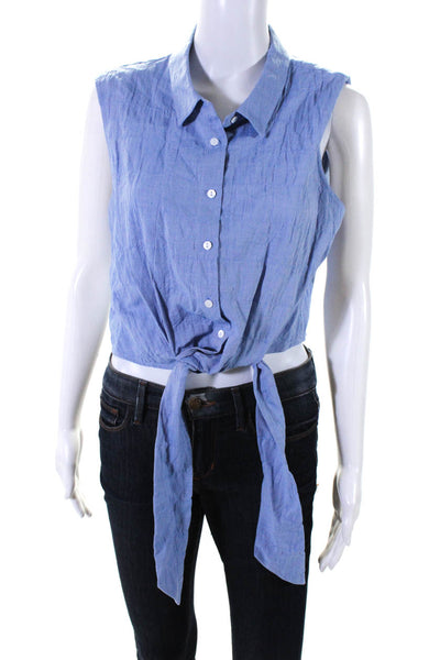 Intermix Womens Collared Sleeveless Tied Front Button Down Blouse Blue Size XL