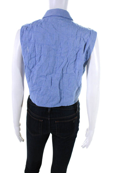 Intermix Womens Collared Sleeveless Tied Front Button Down Blouse Blue Size XL