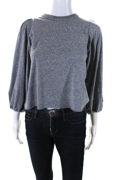 The Great Womens Crew Neck Pleated Shoulder Long Sleeved Blouse Gray Size 0