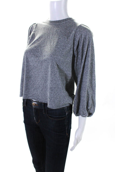 The Great Womens Crew Neck Pleated Shoulder Long Sleeved Blouse Gray Size 0