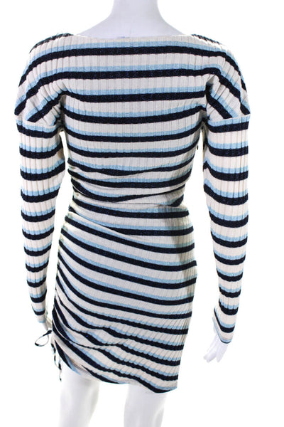 Ramy Brook Womens Striped Long Sleeved Bodycon Sweater Dress Blue Cream Size S