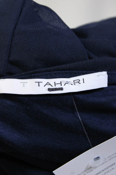 T Tahari Womens Crossover Mesh V Neck Tank Top Blouse Navy Blue Size Small
