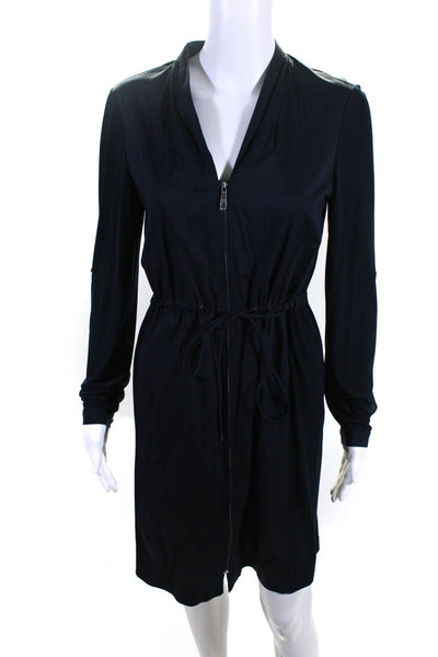 T Tahari Womens Long Sleeve Front Zip Drawstring Anorak Dress Navy Size Small