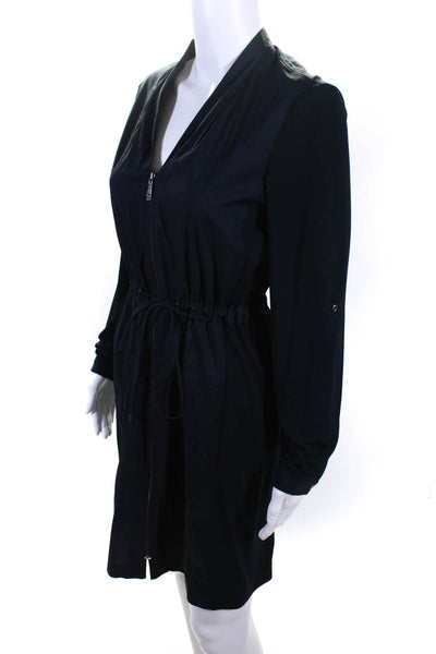 T Tahari Womens Long Sleeve Front Zip Drawstring Anorak Dress Navy Size Small