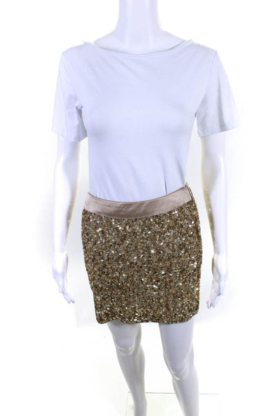 Max & Co Womens Metallic Sequin Embellished Mini Skirt Beige Bronze Size XS