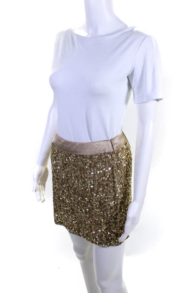 Max & Co Womens Metallic Sequin Embellished Mini Skirt Beige Bronze Size XS