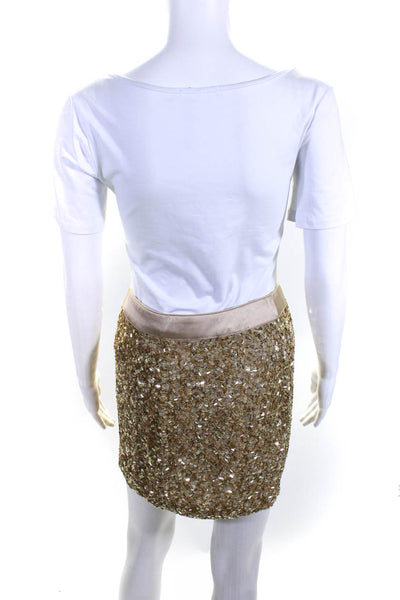 Max & Co Womens Metallic Sequin Embellished Mini Skirt Beige Bronze Size XS