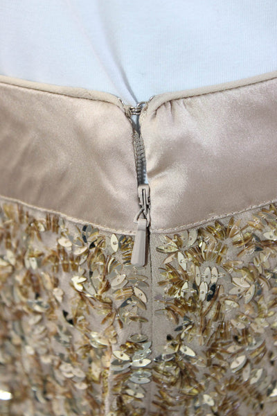 Max & Co Womens Metallic Sequin Embellished Mini Skirt Beige Bronze Size XS