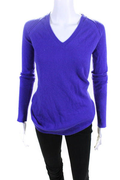 Max & Co Womens Cashmere Long Sleeve Button Hem V-Neck Sweater Top Purple Size S