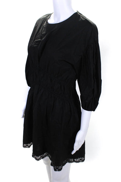 Zara Womens Crochet Trim Long Sleeves A Line Dress Black Cotton Size Small