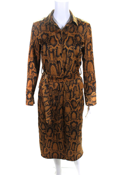 Zara Woman Womens Snakeskin Print Belted Shirt Dress Brown Size Extra Small