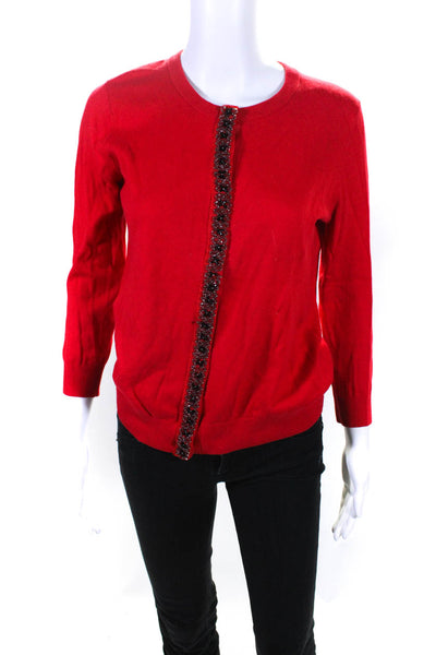 Ellen Tract Women's Long Sleeve Beaded Trim Knit Blouse Red Size M