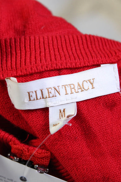 Ellen Tract Women's Long Sleeve Beaded Trim Knit Blouse Red Size M