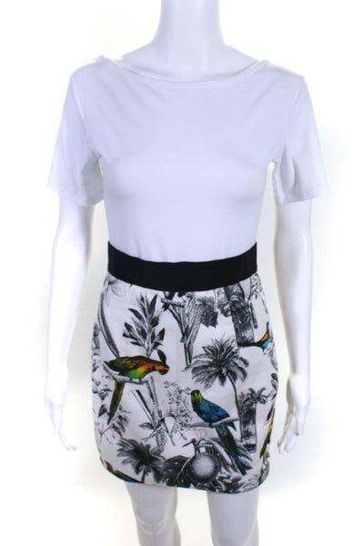 Milly Women's Tropical Print Knee Length Lined Skirt White Size 4