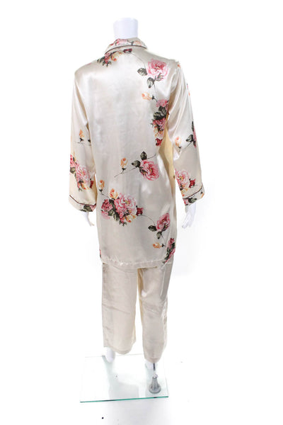 Oscar de la Renta Womens Floral Button-Up Top Pants Pajama Set Gold Size PXS