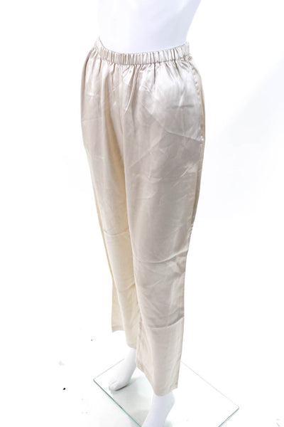 Oscar de la Renta Womens Floral Button-Up Top Pants Pajama Set Gold Size PXS