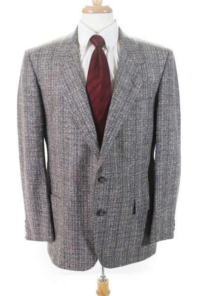 Designer Mens Wool Woven Notched Collar Two-Button Blazer Jacket Brown Size 43R