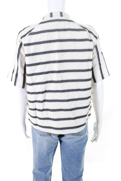 Lafayette 148 New York Womens Striped Buttoned Short Sleeve Top Beige Size S