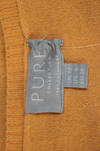 Pure Collection Womens Cashmere Buttoned Ribbed Hem Cardigan Orange Size 6