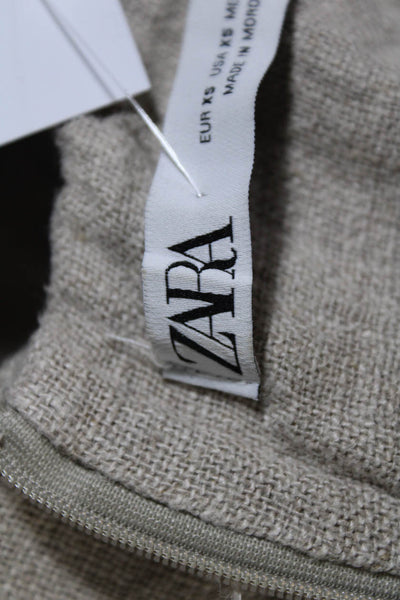 Zara Womens Crew Neck Sleeveless Woven Fit & Flare Swing Dress Beige Size XS