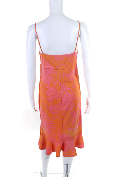 Michael Michael Kors Womens Floral Ruffle Hem Midi Dress Pink Orange Size 2