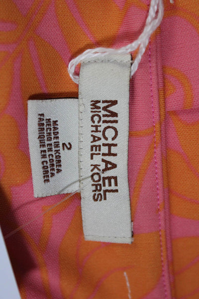 Michael Michael Kors Womens Floral Ruffle Hem Midi Dress Pink Orange Size 2
