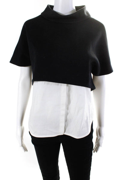 Intermix Womens Navy White Twofer Cotton Crew Neck Short Sleeve Blouse Top SizeS