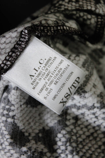 ALC Womens Gray Snakeskin Print Crew Neck Puff Short Sleeve Blouse Top Size XS