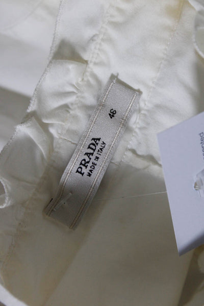 Prada Womens White Cotton Ruffle Button Down Long Sleeve Blouse Top Size 46