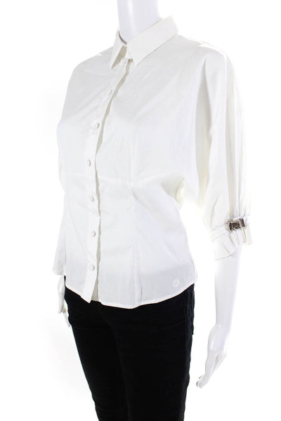 Byblos Womens White Cotton Collar Button Down 3/4 Sleeve Blouse Top Size 6