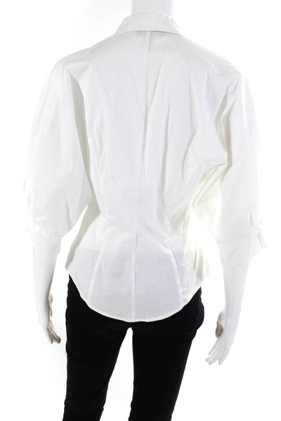 Byblos Womens White Cotton Collar Button Down 3/4 Sleeve Blouse Top Size 6