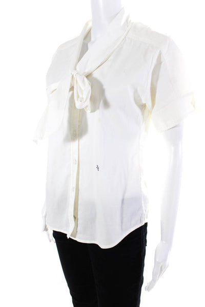 Z Spoke Zac Posen Womens White Cotton Tie Neck Short Sleeve Blouse Top Size S