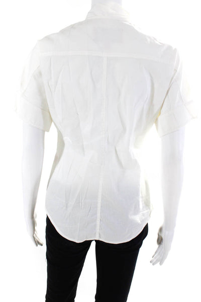 Z Spoke Zac Posen Womens White Cotton Tie Neck Short Sleeve Blouse Top Size S