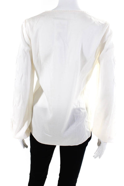 Elie Tahari Womens Ivory Silk Lace Trim V-Neck Long Sleeve Blouse Top Size XS