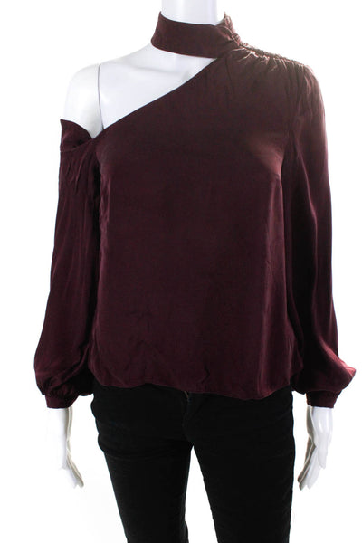 Intermix Womens Long Sleeve Choker Top Blouse Burgundy Silk Size 2