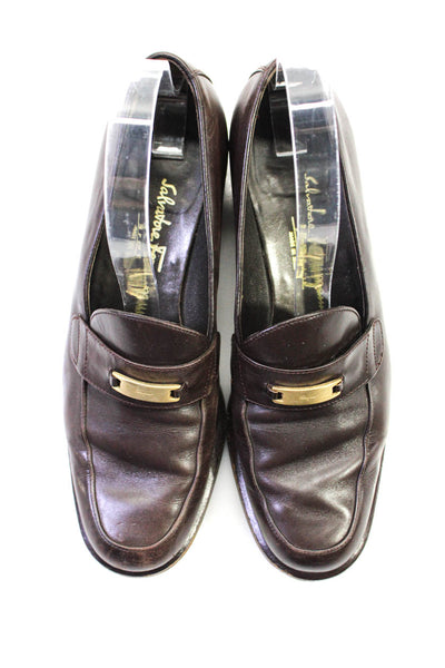 Salvatore Ferragamo Womens Leather Square Slip On Loafer Heels Brown Size 7B