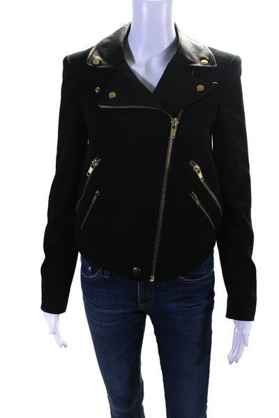 Finders Keepers Womens Faux Leather Collar Zipper Jacket Black Size Small