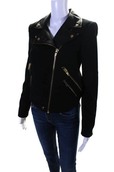 Finders Keepers Womens Faux Leather Collar Zipper Jacket Black Size Small