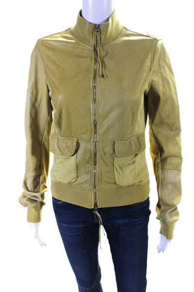 Flora Smith Womens Leather Full Zipper Bomber Jacket Yellow Size EUR 42