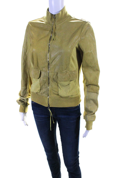 Flora Smith Womens Leather Full Zipper Bomber Jacket Yellow Size EUR 42