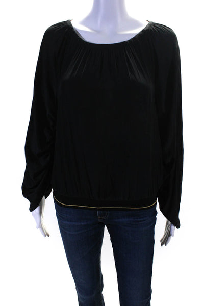 Ramy Brook Womens Long Sleeves Pullover Blouse Black Gold Size Small