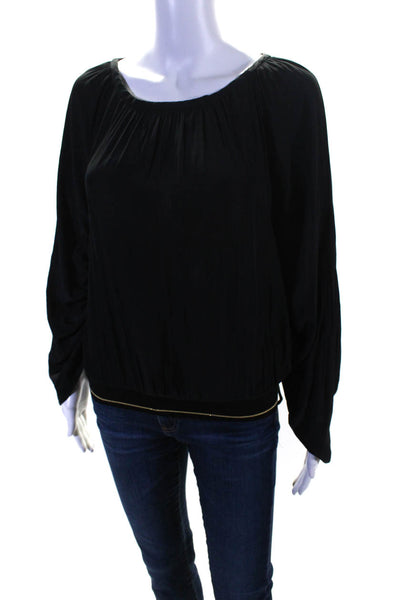 Ramy Brook Womens Long Sleeves Pullover Blouse Black Gold Size Small