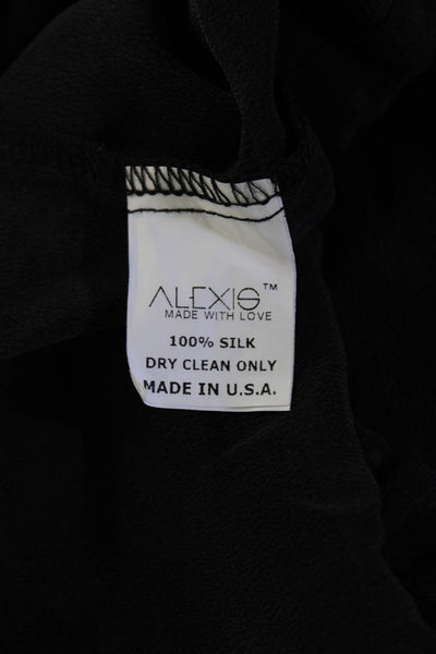 Alexis Womens Silk Ruched Drawstring Hem Short Sleeve Blouse Top Black Size L