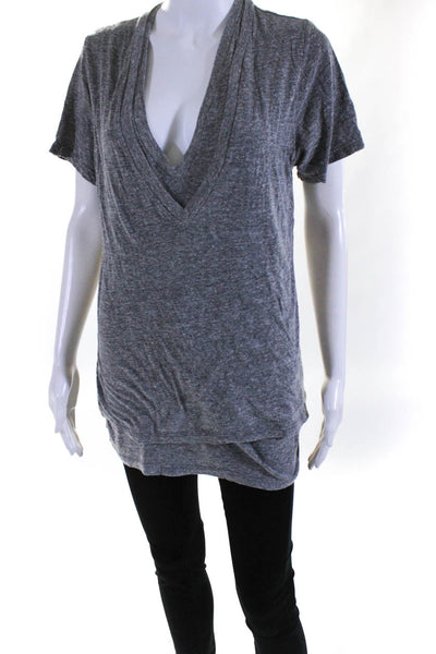 Monrow Womens V-Neck Short Sleeve Layered Pullover T-Shirt Gray Size L