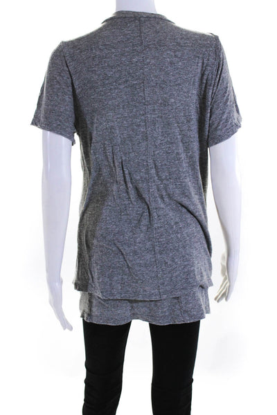 Monrow Womens V-Neck Short Sleeve Layered Pullover T-Shirt Gray Size L