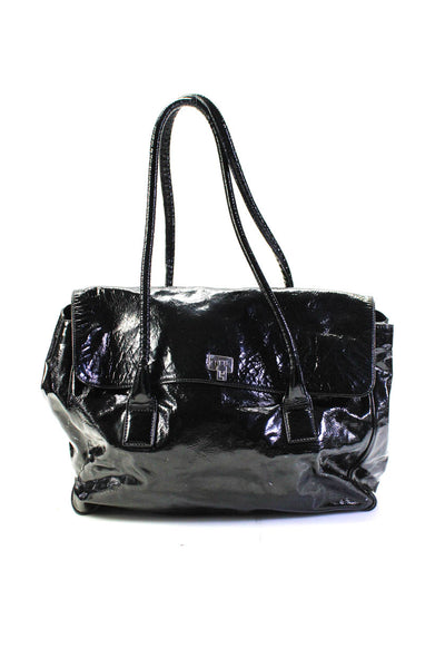 Lambertson Truex Women's Patent Leather Top Handle Bag Black Size M