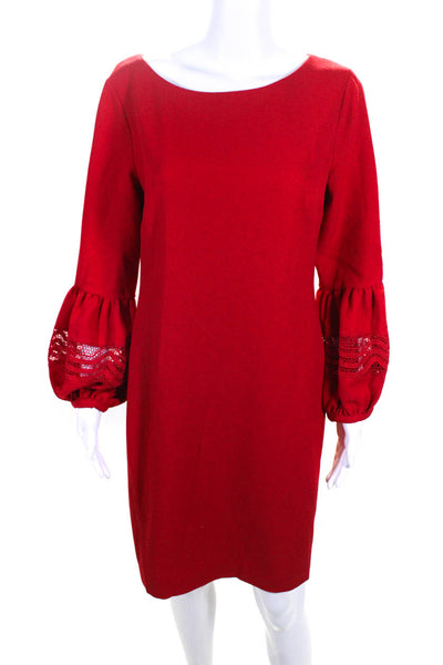 Karl Lagerfeld Womens Round Neck Balloon Sleeve Knee Length Dress Red Size 8