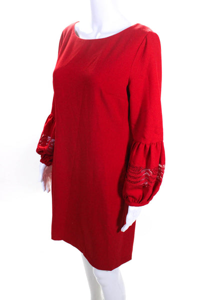 Karl Lagerfeld Womens Round Neck Balloon Sleeve Knee Length Dress Red Size 8