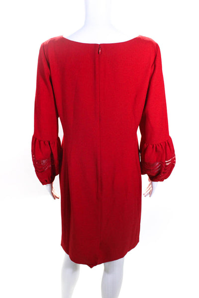 Karl Lagerfeld Womens Round Neck Balloon Sleeve Knee Length Dress Red Size 8